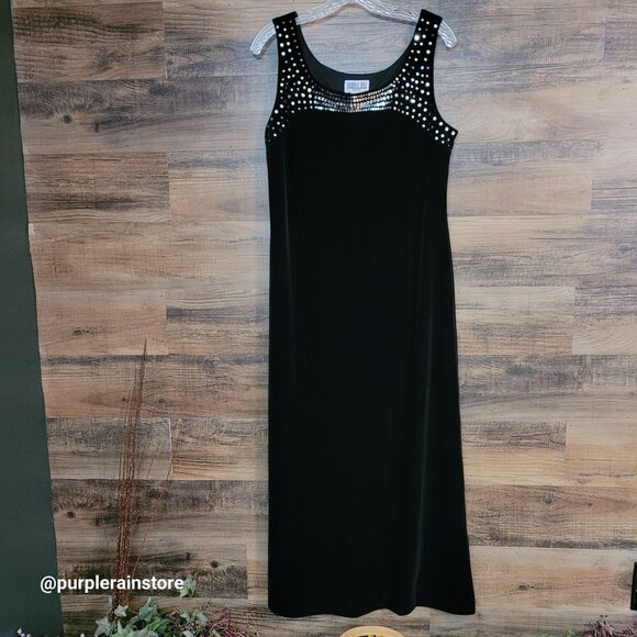 Vtg Robbie Bee Velvet Sequin Maxi Dress 14 P Dark Coquette Witchy Goth Romantic - Picture 1 of 8